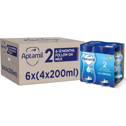 Aptamil 2 Follow on Baby Milk Ready to Use Liquid Formula, 6-12 Months, 200 Ml, (Pack of 24)
