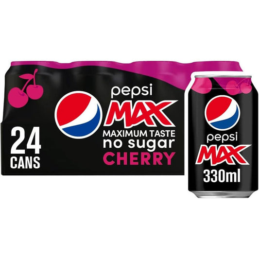 Pepsi Max Cherry 330ml x 72 Cans in Total Pack of 3 Clear Store