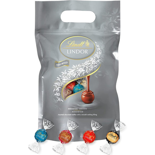 Lindor Chocolate Silver Truffles Bag - Approx 80 Balls, 1 Kg - Chocolate Truffles with a Smooth Melting Filling - Sharing Pouch - for Him and Her - Easter, Birthday, Congratulations, Thank You