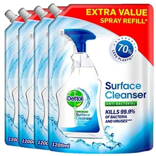 Refill Antibacterial All Purpose Surface Disinfectent Cleaning Spray, 1.2 Litre, Multipack of 4 (Packagaing May Vary) Clear Store