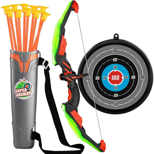 Kids Bow and Arrow Set - LED Light up Archery Toy Set with 10 Suction Cup Arrows, Target & Quiver, Indoor and Outdoor Toys for Children Boys Girls
