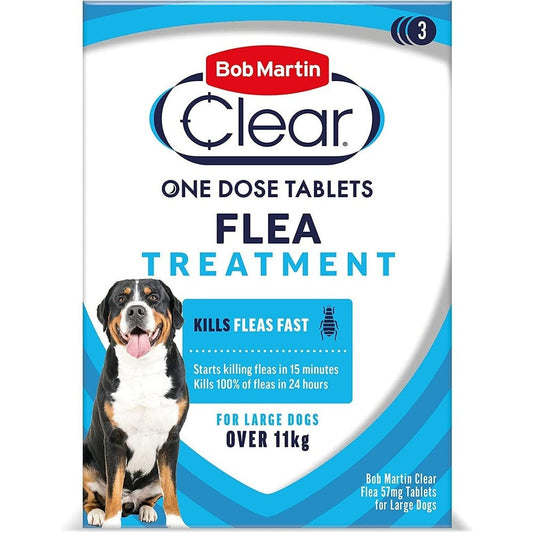 Bob Martin Clear Flea Tablets for Large Dogs 11Kg+ Effective Treatment, Kills 100% of Fleas within 24 Hours (3 Tablets) Clear Store