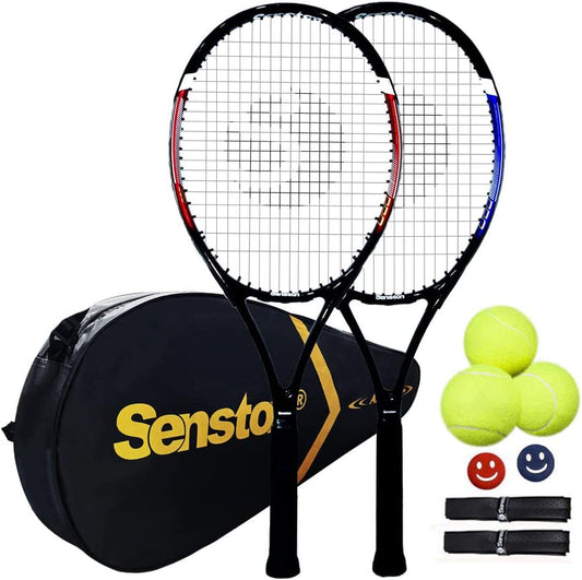 Senston Tennis Rackets for Adults 27 Inch Tennis Racquets - 2 Player Tennis Racket Set with 3Balls,2 Grips, 2 Vibration Dampers Clear Store