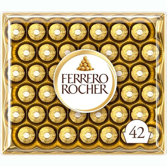 Ferrero Rocher Pralines, Chocolate Gift, Wedding Gifts, Gifts for Women, Birthday Gifts for Men, Chocolate Hamper, Covered in Milk Chocolate and Nuts, Box of 42 (525G)