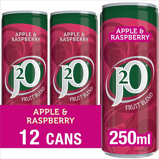 J2O Fruit Blend Juice Drink Low Calorie Apple and Raspberry 12 X 250ml Cans Clear Store