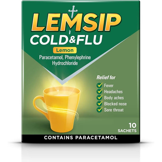 Lemsip Cold and Flu Lemon Sachets, with Paracetamol, Pack of 10 (Packaging May Vary)