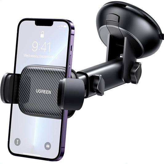 UGREEN Car Phone Holder Windscreen Mount Dashboard Phone Automobile Cradles Superior Suction Cup 360°Adjustable Long Arm Compatible with Iphone 14 Pro Max 13 12 11 SE, Galaxy S23 S22 Ultra (Black)