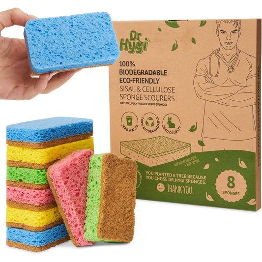 Scrub Sponges, 8-Pack Eco Sponges Set, 100% Biodegradable,  Dish Sponges in 4 Fun Colours Clear Store