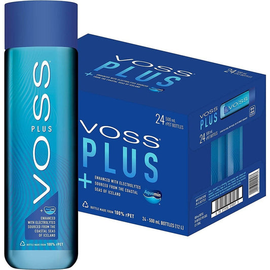 Voss Water, VOSS UK Plus, Artesian Still Water with Aquamin, Minerals and Electrolytes, Bulk Pack of 24 X 500 Ml Clear Store