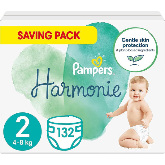 Pampers Baby Nappies Size 2 (4-8 Kg / 9-18 Lbs), Harmonie, 132 Nappies, SAVING PACK, Baby Essentials for Newborn