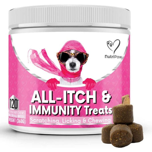 All-Itch Immunity Treats for Dogs - Soothe Itchy Paws, Eyes, Ears, Skin - Stop Itching, Licking, Scratching - Perfect for Small, Medium & Large Dogs - Supports Seasonal Itching