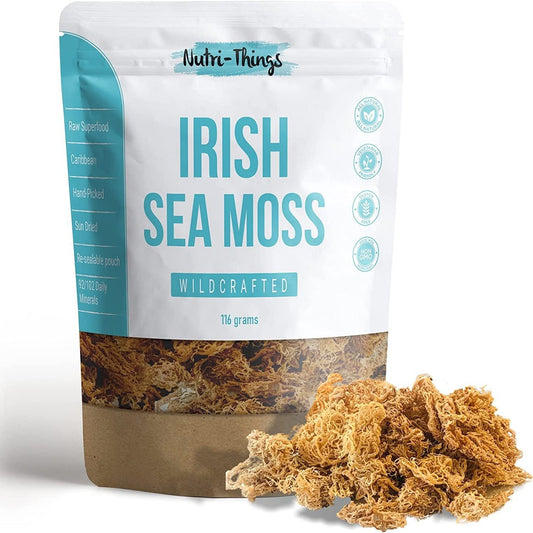 Irish Sea Moss | Sea Moss Superfood | Dried Moss with Protein, Fibre, 92 Essential Minerals | Vegan and Non-Gmo Formula | Wildcrafted | 116G | Dr Sebi