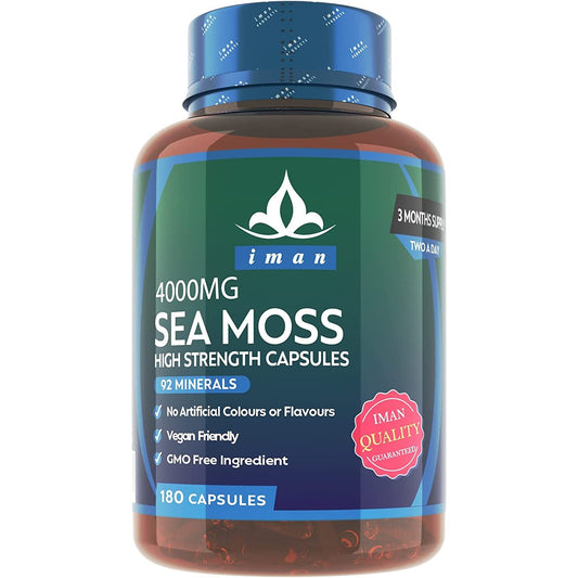 High Strength Sea Moss 4000Mg Capsules (180 Count) - Natural Source of Iodine - Wild Harvested - Vegan Friendly (3 Months Supply) - GMO Free, Gluten-Free, Made in the UK