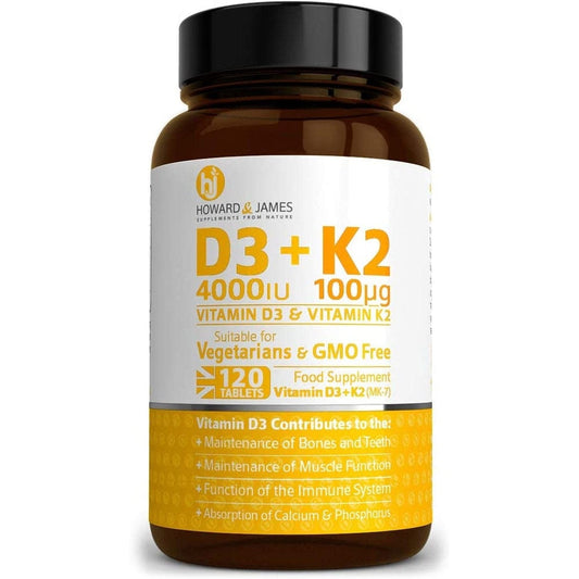 Vitamin D3 4000Iu plus Vitamin K2 100Ug 120 High Strength Vegetarian Tablets Clear Store