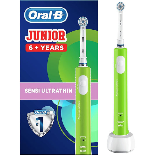 Oral-B Kids Electric Toothbrush, Gifts for Kids, 1 Toothbrush Head, with Kid-Friendly Sensitive Mode, for Junior Kids Ages 6+, 2 Pin UK Plug, Green