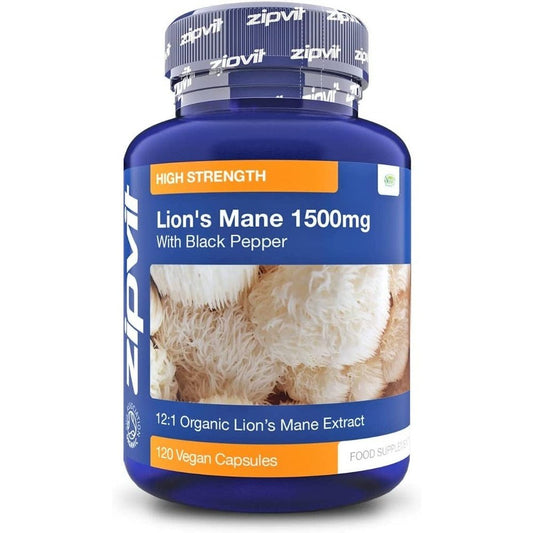 Organic Lions Mane Capsules 1500Mg - 120 Vegan Lions Mane Supplement Capsules. Lions Mane Mushroom with Organic Black Pepper