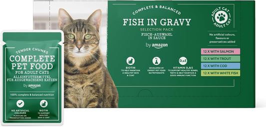 Lifelong Complete Food for Adult Cats, Fish Selection in Gravy (48 Packs of 100G)