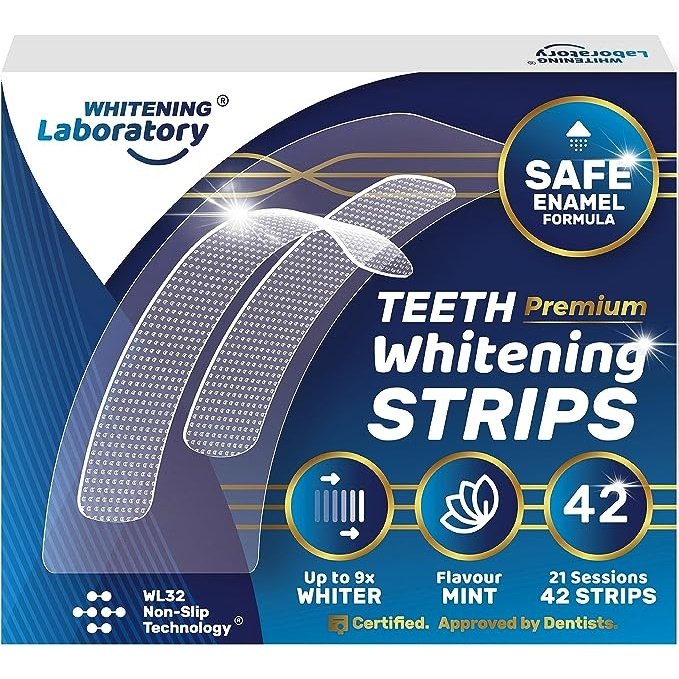 Professional Teeth Whitening Strips - 21 Sessions - Safe for Enamel - 42 Peroxide-Free Strips with Mouth Opener - Removes Deep Stains