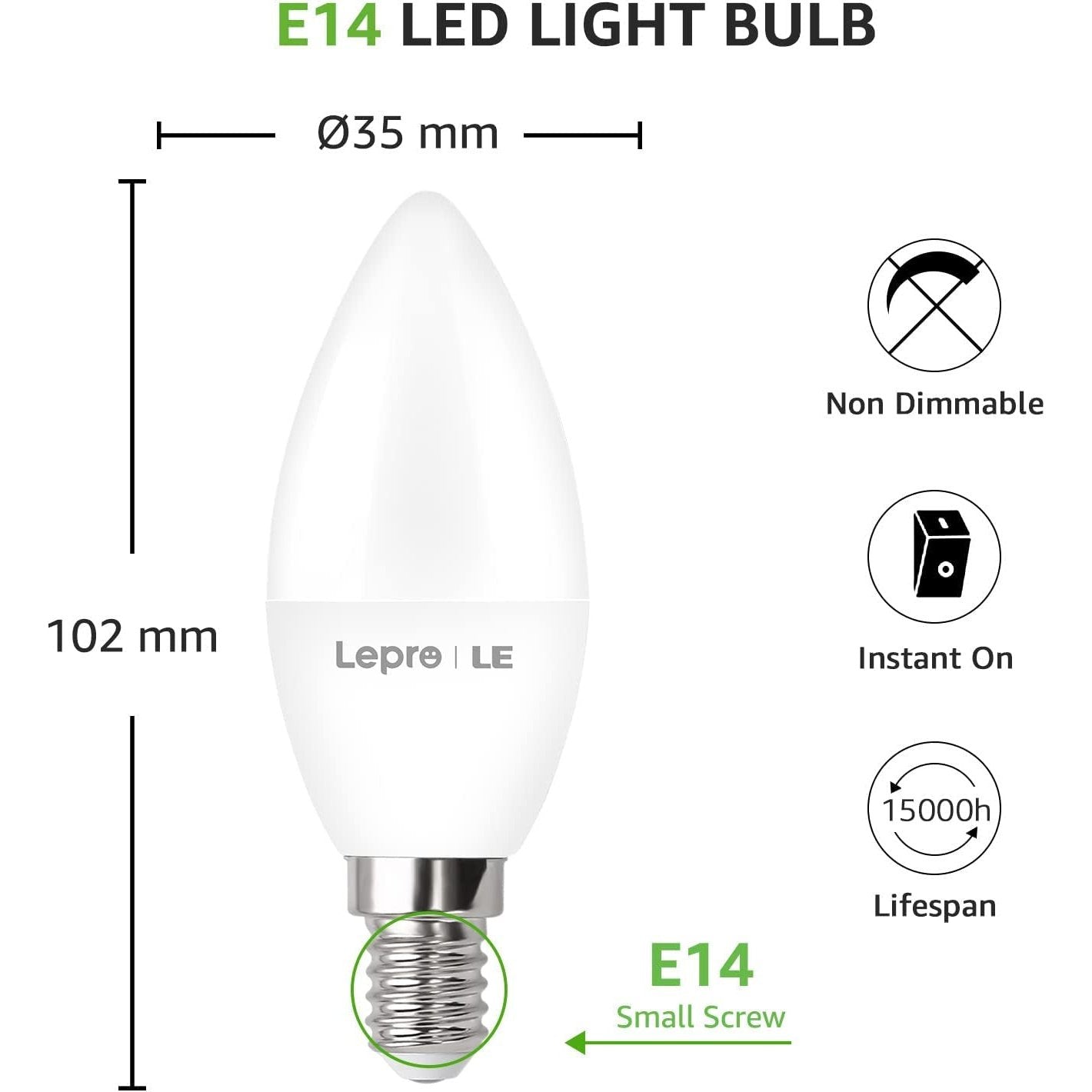 LED Light Bulb, Small Edison Screw E14 Candle Bulb, Warm White, 4.9W 470Lm, 40W SES Bulb Equivalent, 2700K C35 E14 LED Bulb, Energy Saving Candle Light Bulbs, Non-Dimmable, Pack of 6 Clear Store