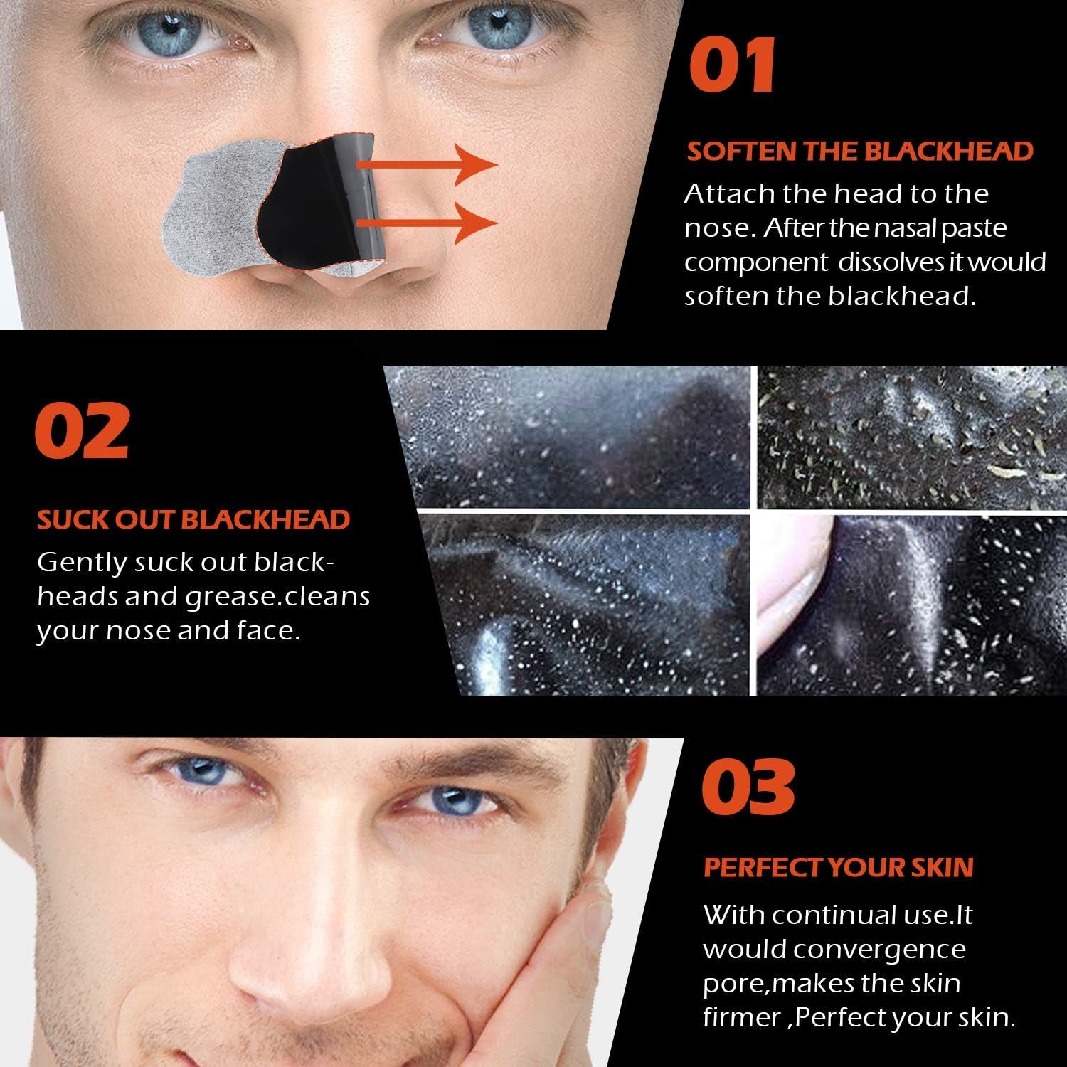 Men Blackhead Remover Pore Strips -70 (Strips) -Charcoal Nose Strips for Blackhead Removal - Large Size for Nose+Face