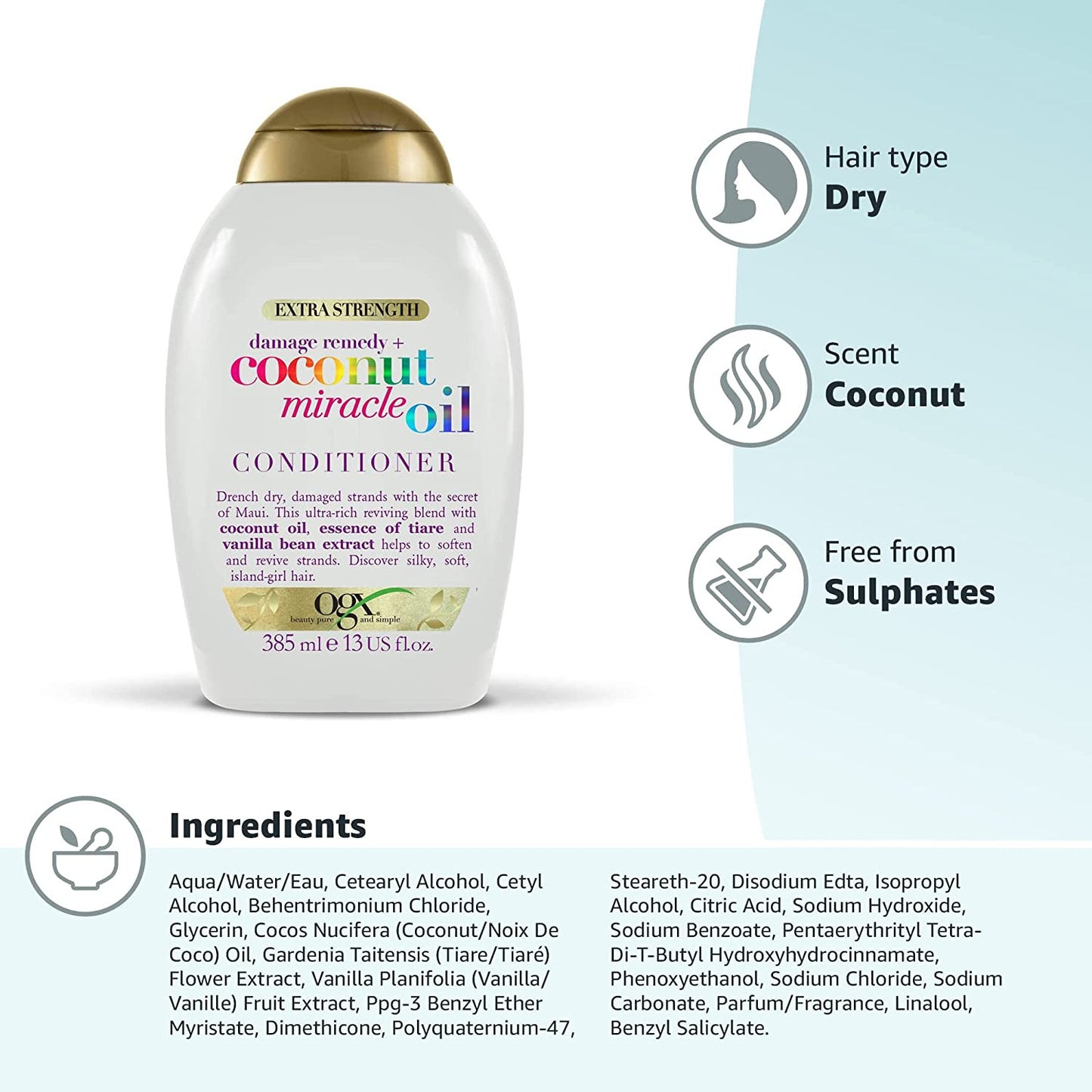 Coconut Miracle Oil Conditioner for Damaged Hair, 385Ml Clear Store