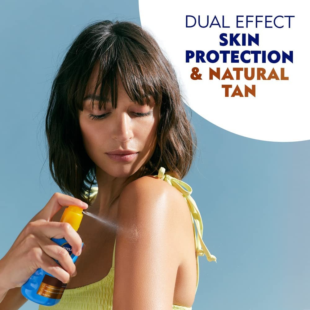 NIVEA SUN Protect & Bronze Oil Spray (200 Ml), SPF 30 Sun Oil with Natural Tan Accelerator Formula, Water-Resistant Sun Spray, Immediate Protection and Non-Greasy