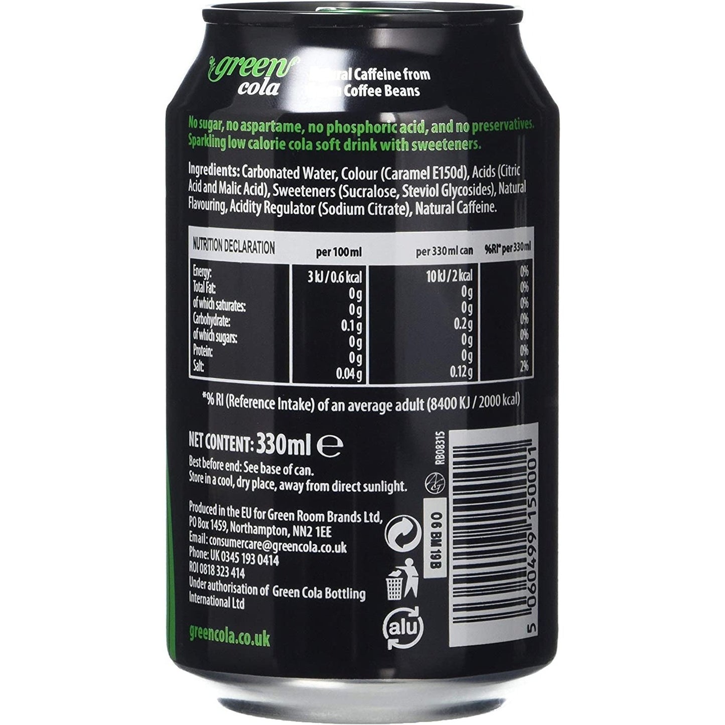 Cans 24 Pack, No Sugar Soft Drink, 0 Calories, No Aspartame, Natural Caffeine, 100% Taste - Bulk Pack of 24 Cans X 330 Ml