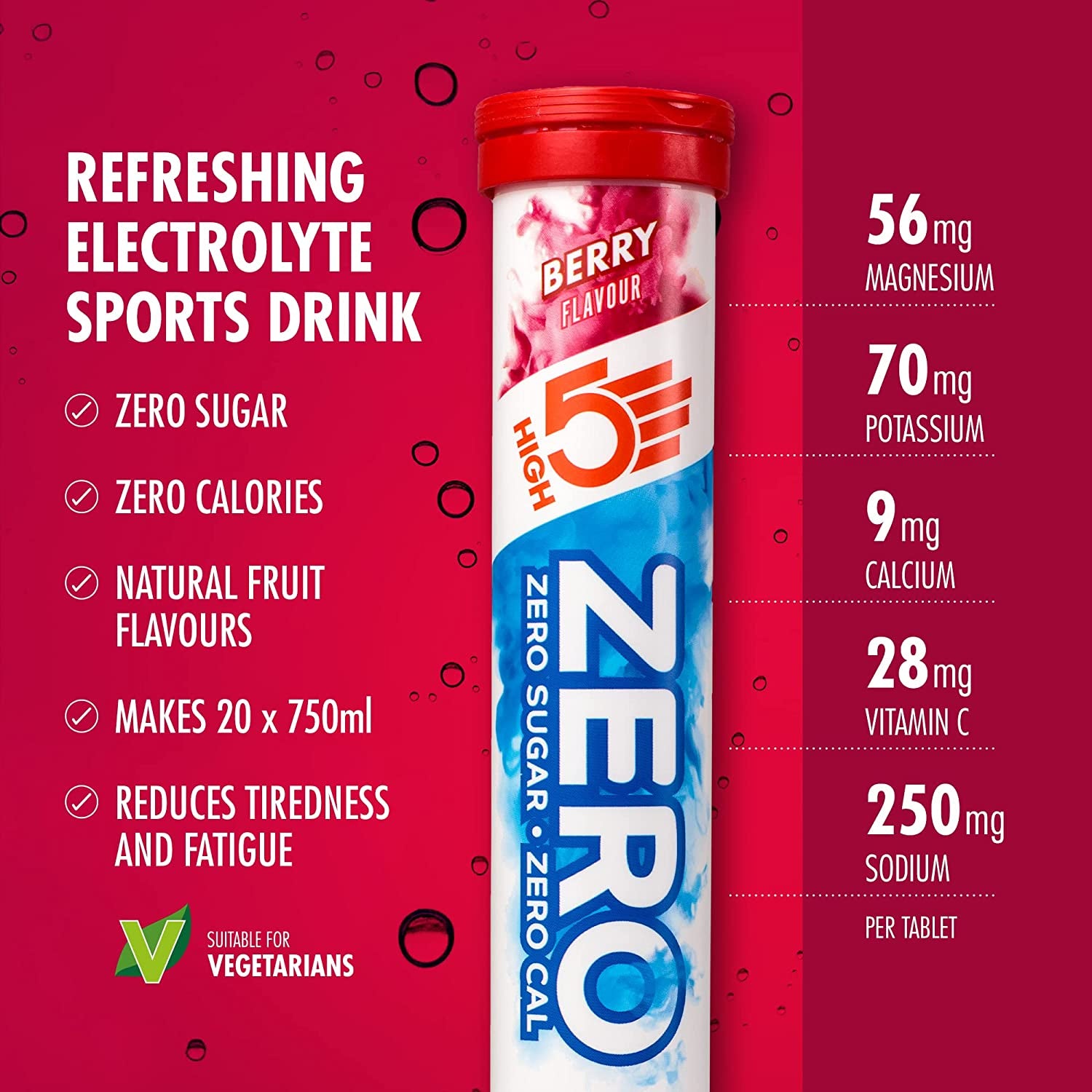 HIGH5 Zero Electrolyte Hydration Tablets Added Vitamin C (Berry , 20 Count (Pack of 1)) Clear Store