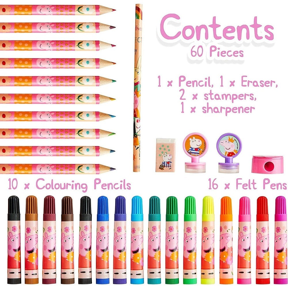 Peppa Pig Art Set, Colouring Pencils for Children, Drawing Set, Kids Art Set 60 Pieces