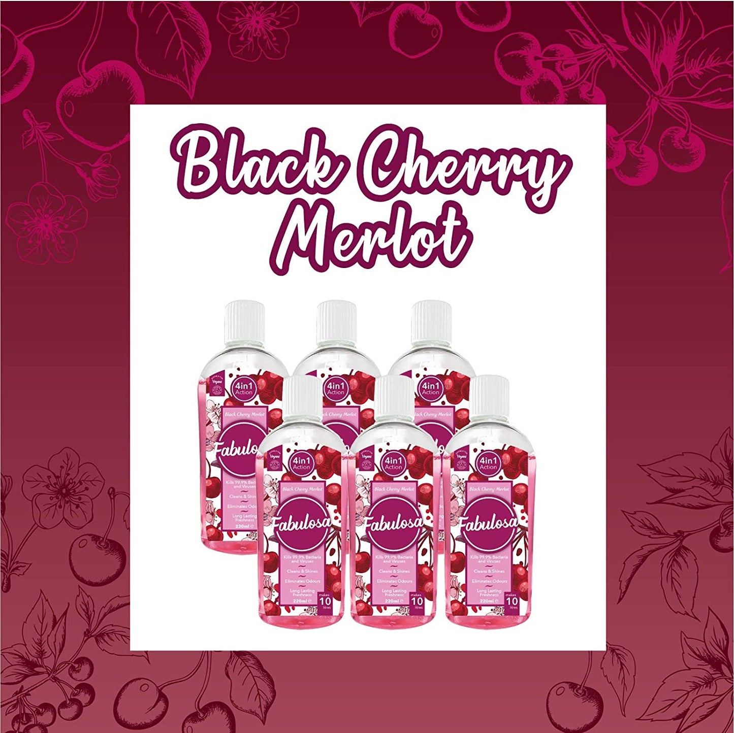 Black Cherry Merlot 4 in 1 Disinfectant All Purpose Cleaner, 220ml 6 Pack Clear Store