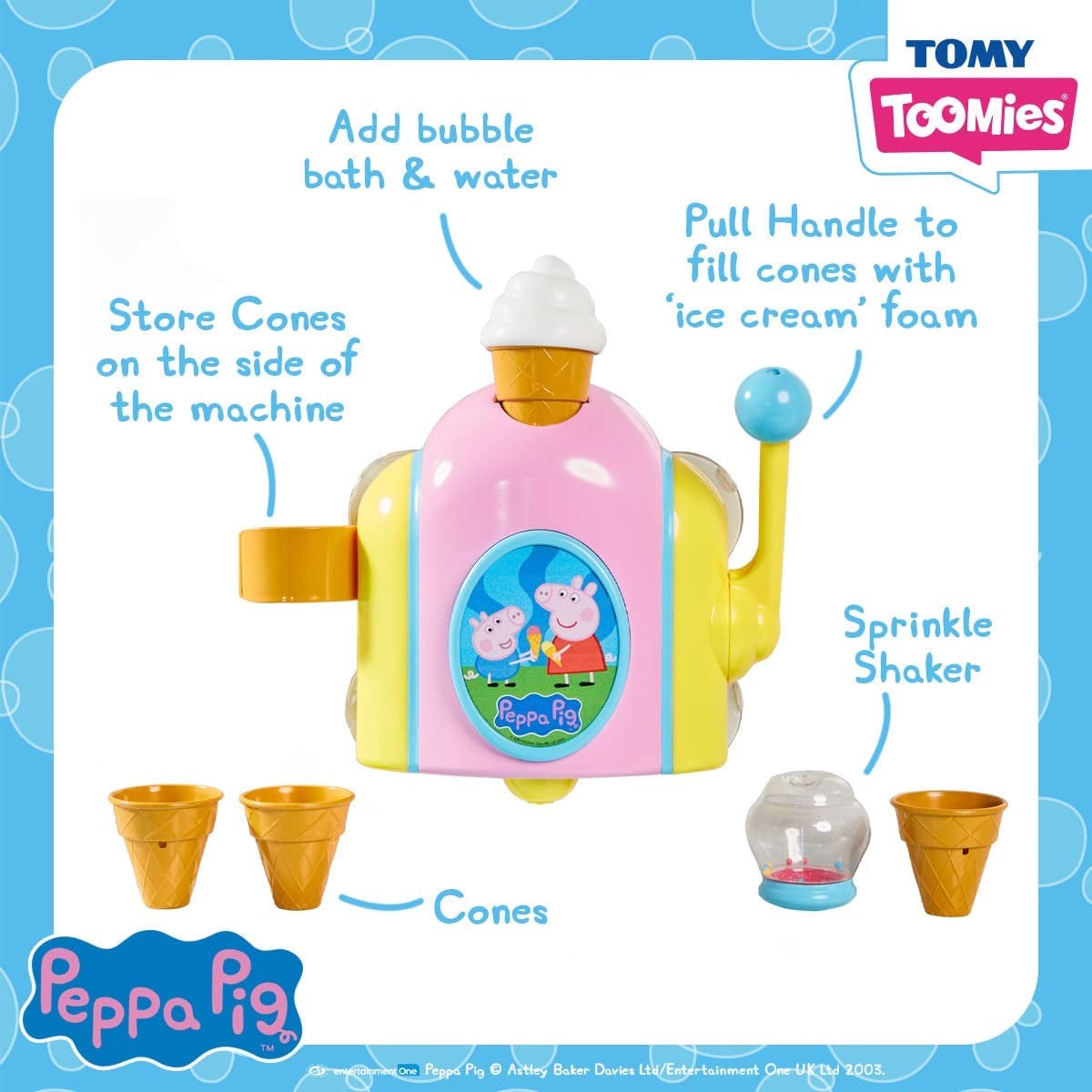 TOMY Toomies Peppa Pig Bubble Ice Cream Maker, Baby Bath Toy, Ice Cream Themed Bubble Making Toy, Kids Water Play Suitable for 18 Months, 2, 3 & 4 Year Old Boys & Girls