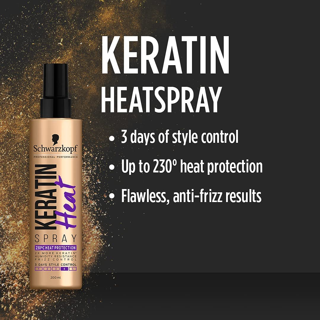 Schwarzkopf Styling Keratin Heat Protection Hair Spray, Frizz Control, 230 Degree Heat Protect, 200 Ml