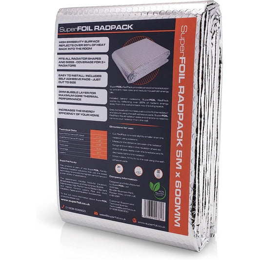 Radiator Reflective Foil DIY Radpack 0.6M X 5M - Includes Adhesive Pads - Radiator Reflector Foil Insulation - Reflective Foil to Put behind Radiators Clear Store