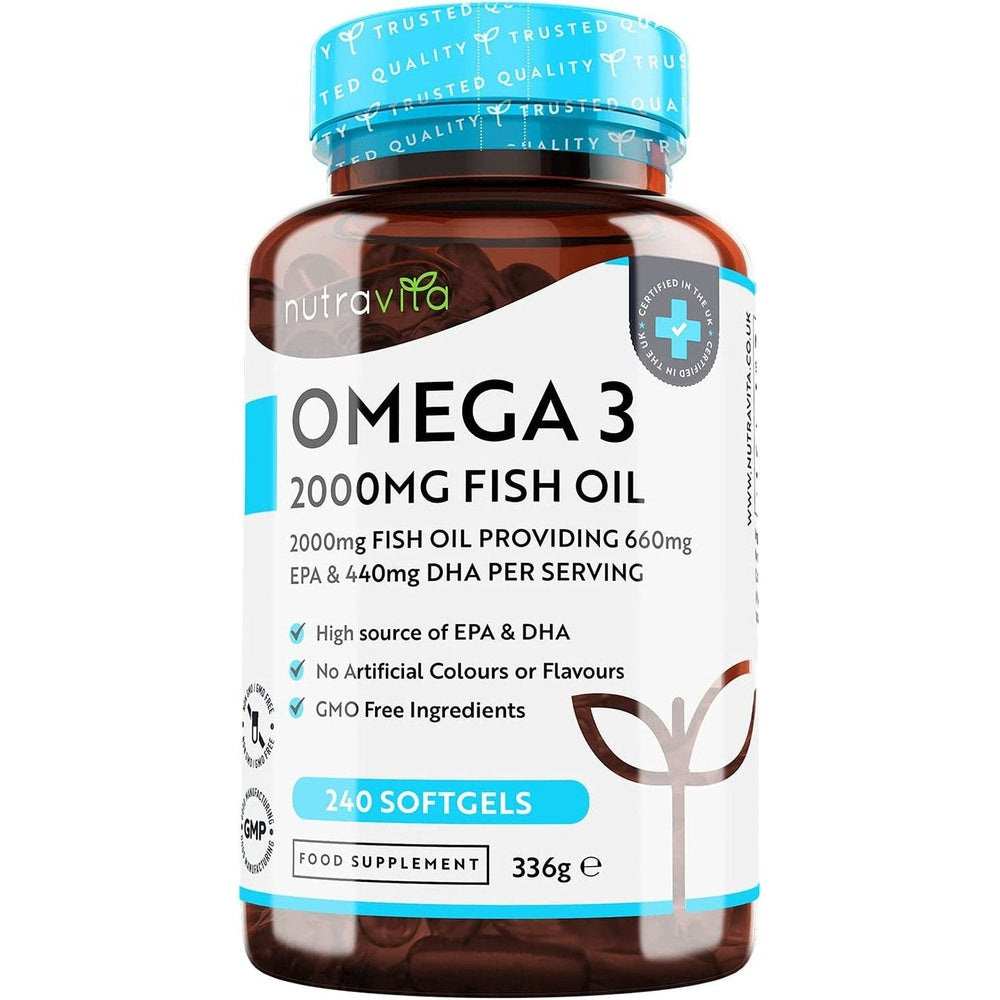 Omega 3 Fish Oil 2000Mg – 240 High Strength Capsules (4 Month Supply) – 660Mg EPA & 440Mg DHA per Daily Serving – Supports Normal Heart Function – Pure Omega 3 Capsules – Made in the UK by