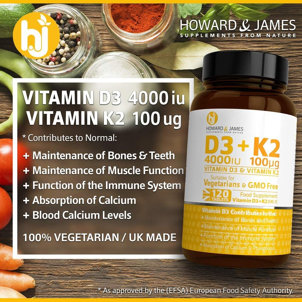 Vitamin D3 4000Iu plus Vitamin K2 100Ug 120 High Strength Vegetarian Tablets Clear Store