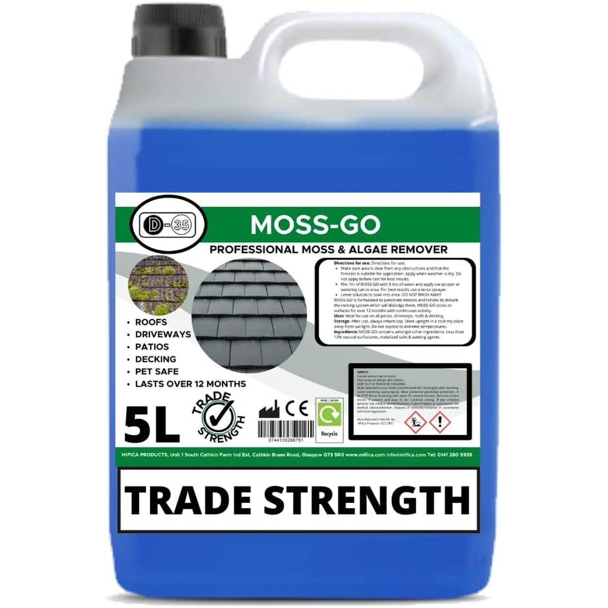 Moss-Go Moss Killer TRADE STRENGH Patio Cleaner, MOULD REMOVER, Driveway Cleaner, Path Cleaner SPRAY and WALK AWAY LASTS 12 Months