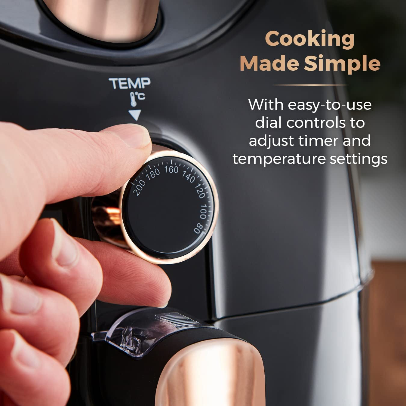 T17021RG Family Size Air Fryer with Rapid Air Circulation, 60-Minute Timer, 4.3L, 1500W, Black & Rose Gold