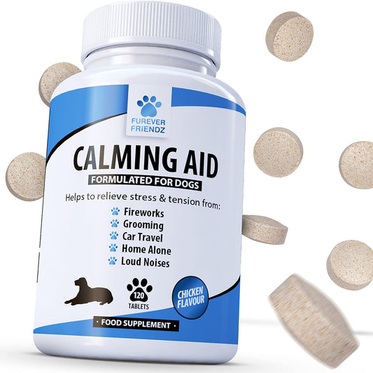 Furever Friendz Natural Dog Calming Tablets for Dogs - 120 Dog Anxiety Relief Supplements - Calming Dog Relieves Stress Related to Fireworks, Loud Noises, Travel Sickness, Separation & Aggression