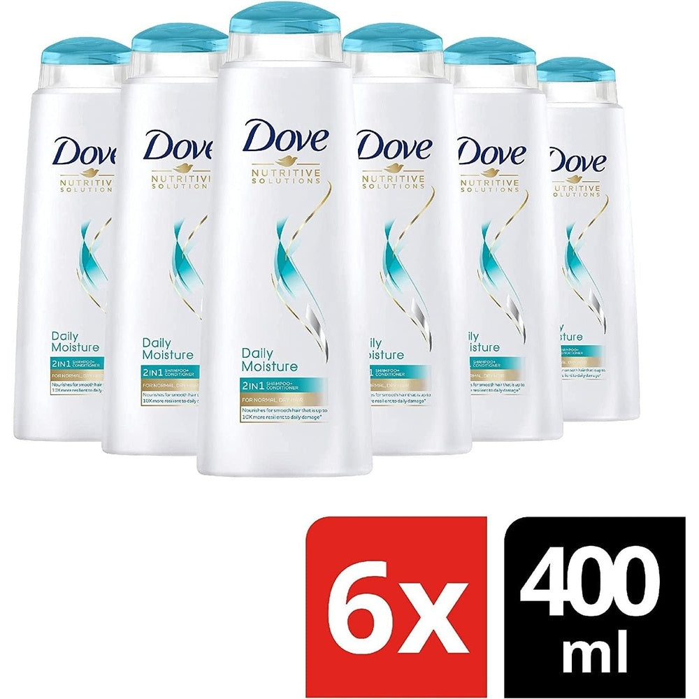 Dove Nutritive Solutions Daily Moisture 2 in 1 Shampoo and Conditioner for Dry,400 Ml Pack of 6 Clear Store