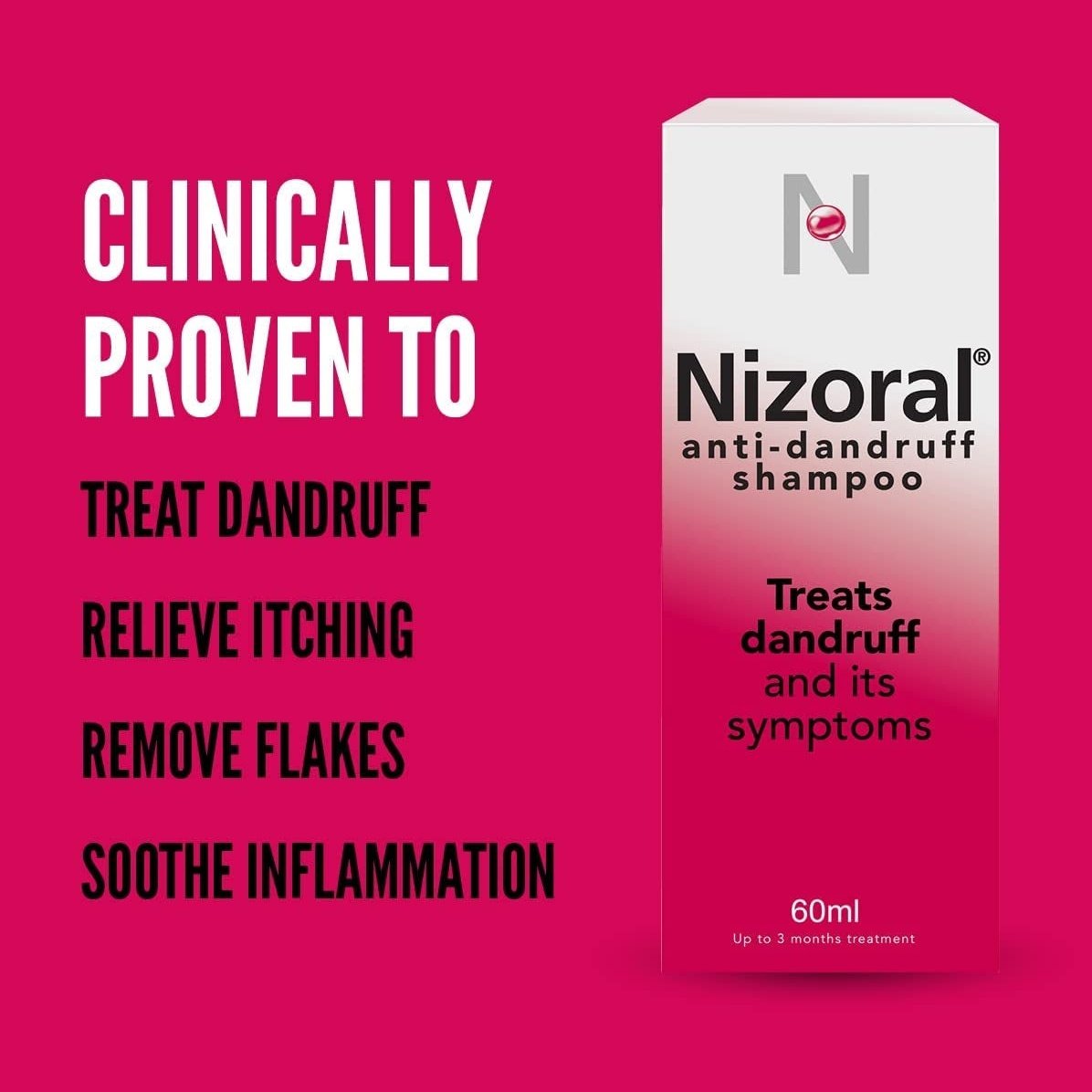 Nizoral Anti-Dandruff Shampoo 60Ml, Clinically Proven Treatment for Dandruff Flare Ups, Relieve Itching, Helps Remove Flakes and Soothe Inflammation, Contains Ketoconazole