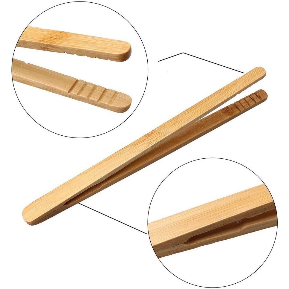 2 Pcs Bamboo Toaster Tongs, 18 Cm/7 Inch Wooden Tongs Reusable Bamboo Kitchen Tongs for Cheese Bread Tea