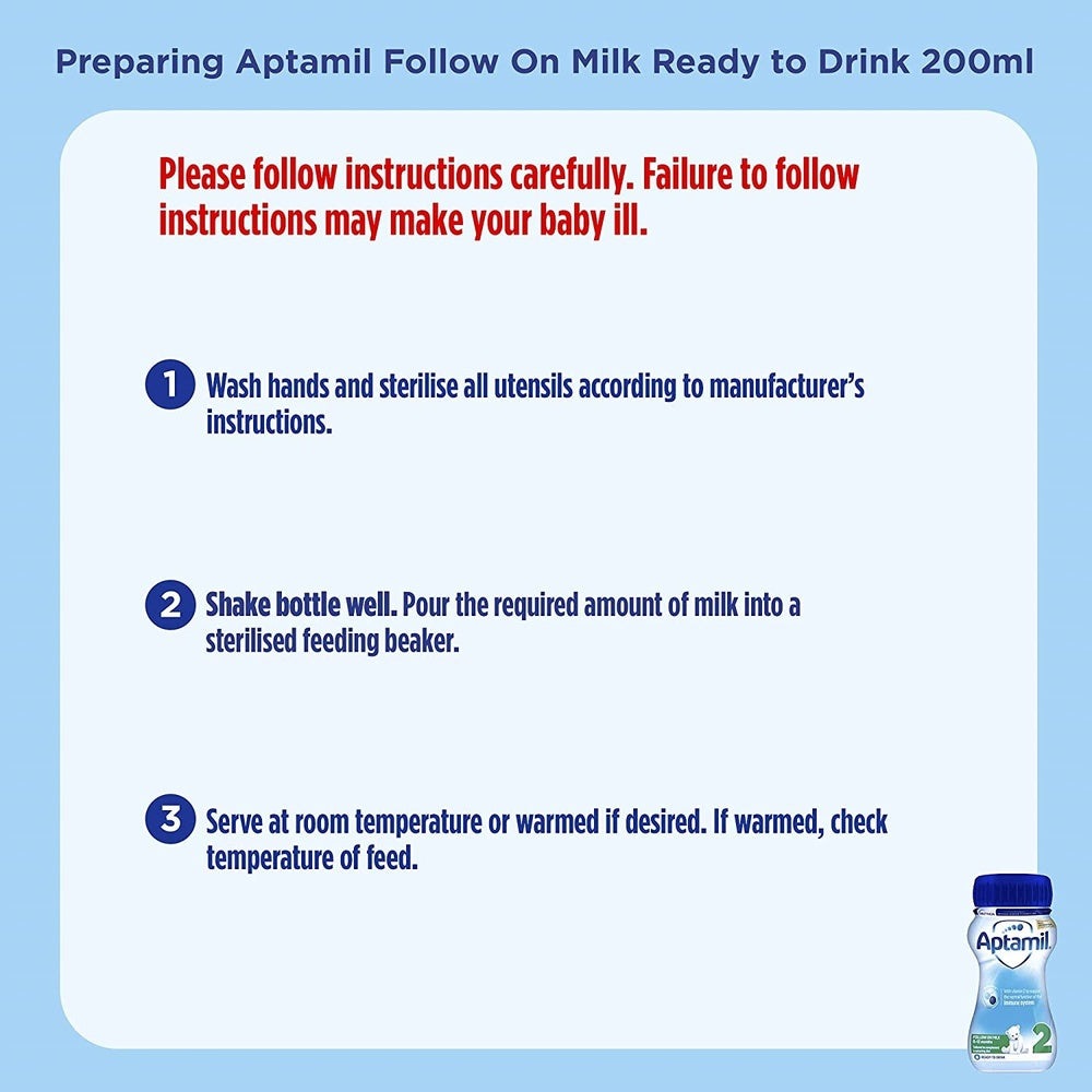 Aptamil Milk Ready to Use Liquid Formula 2,6-12 Months, 200Ml (Pack of 12) Clear Store