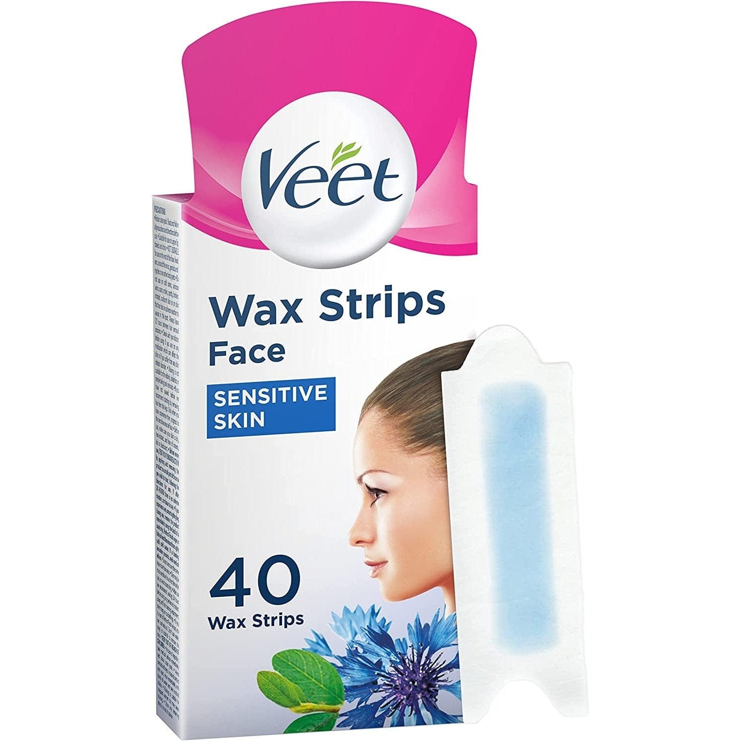 Veet Wax Strips for the Face, Sensitive Skin Facial Hair Removal, Wax Strips, 40 Pack of 1 Clear Store