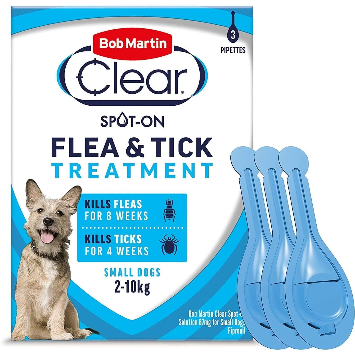 Flea Treatment Spot on for Small Dogs 2-10Kg, 24 Week Pet Protection 3 Pipettes Clear Store