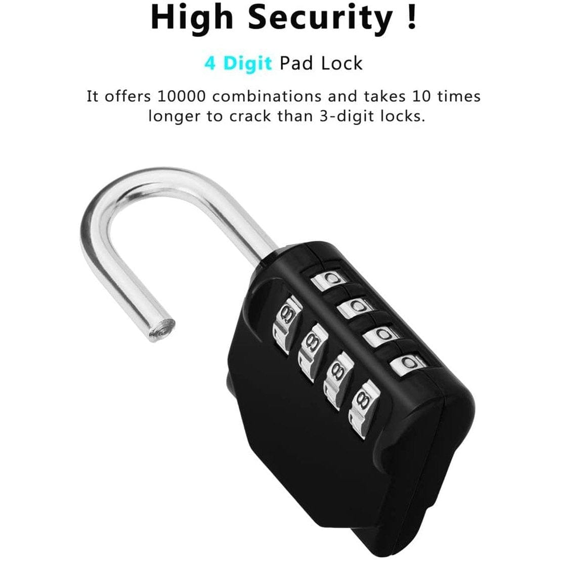 Combination Locker Padlock, 4 Digit Coded Padlock, Black Clear Store