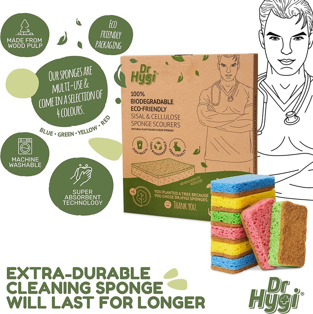 Scrub Sponges, 8-Pack Eco Sponges Set, 100% Biodegradable,  Dish Sponges in 4 Fun Colours Clear Store