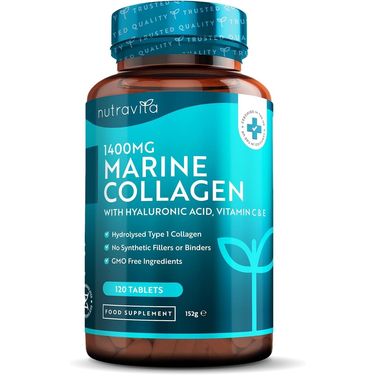 Marine Collagen 120 Tablets 1400Mg Enhanced with Hyaluronic Acid ...