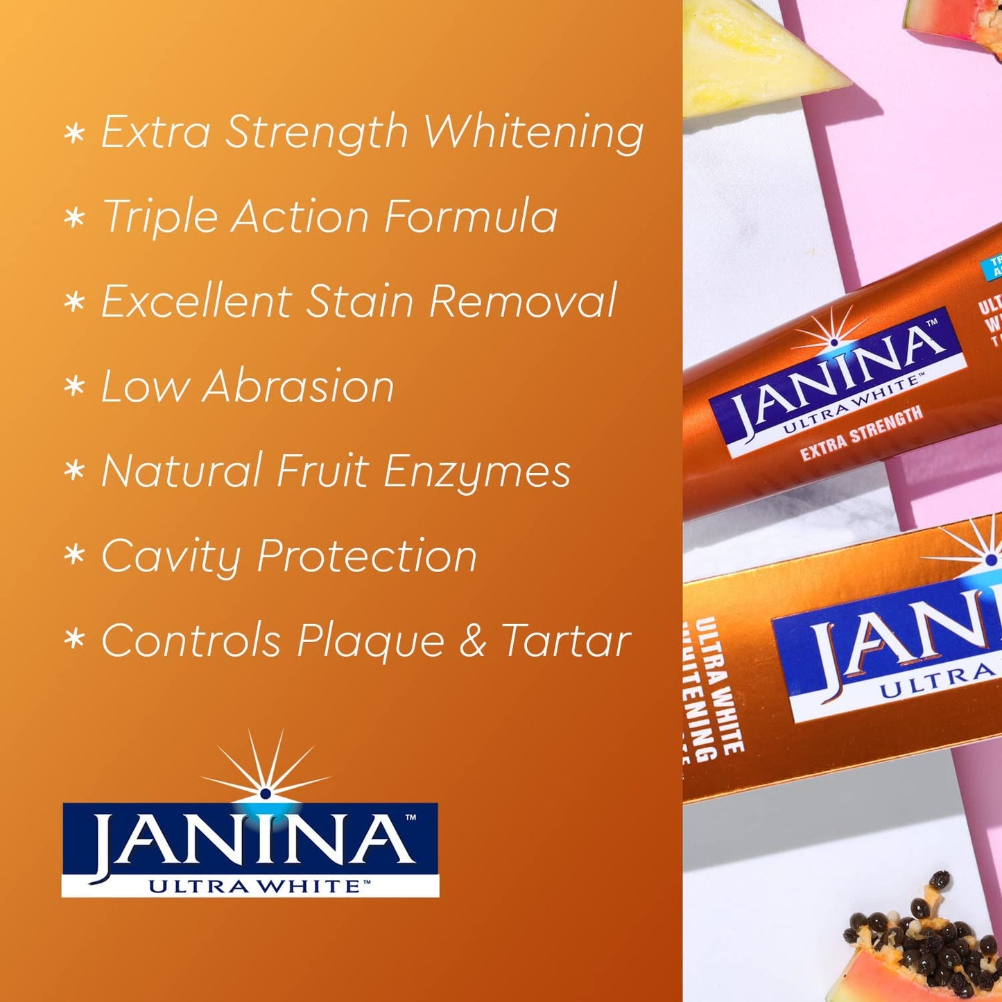 Janina Ultra White Whitening Toothpaste (75Ml) – Diamond Formula. Extra Strength. Clinically Proven. Low Abrasion. for Everyday Use. Excellent for Stain Removal