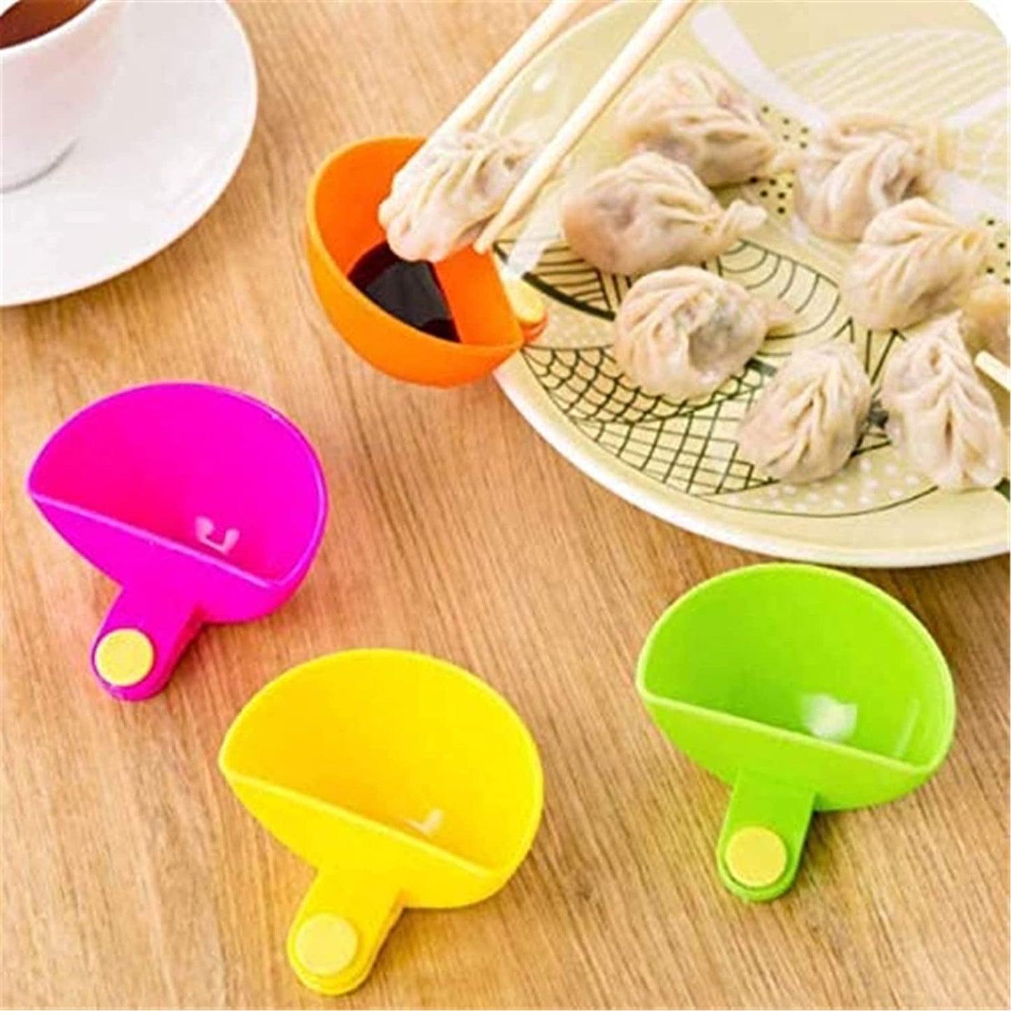 8 Pcs Dip Clips Dip Holders Tomato Sauce Salt Vinegar Sugar Flavor Spices Dip Container Bowl, Assorted Colors