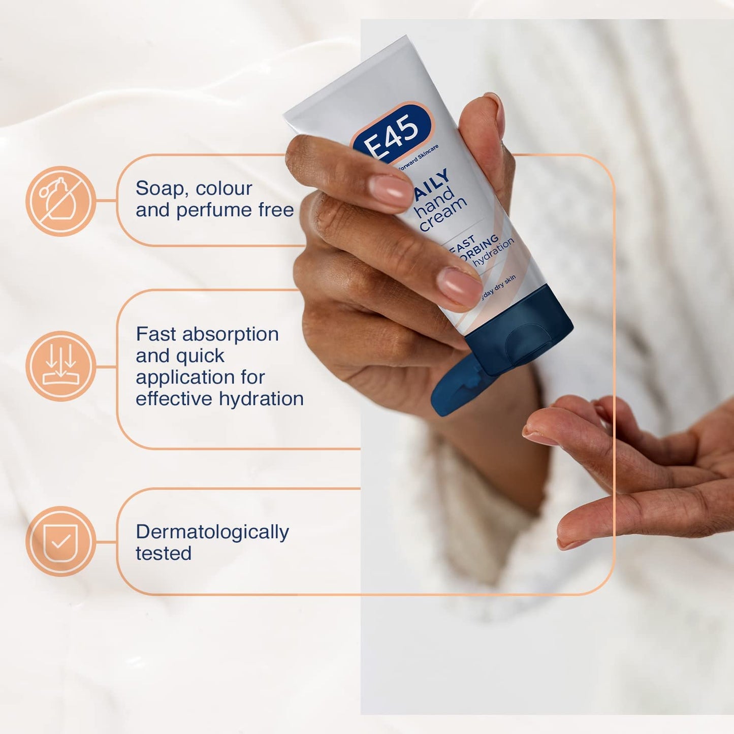 E45 Daily Hand Cream 50 Ml – E45 Hand Cream for Very Dry Hands - Hand Moisturiser for Dry Skin and Sensitive Skin - Non-Greasy Hand Repair Cream for Soft and Supple Hands - Fast Absorption Formula